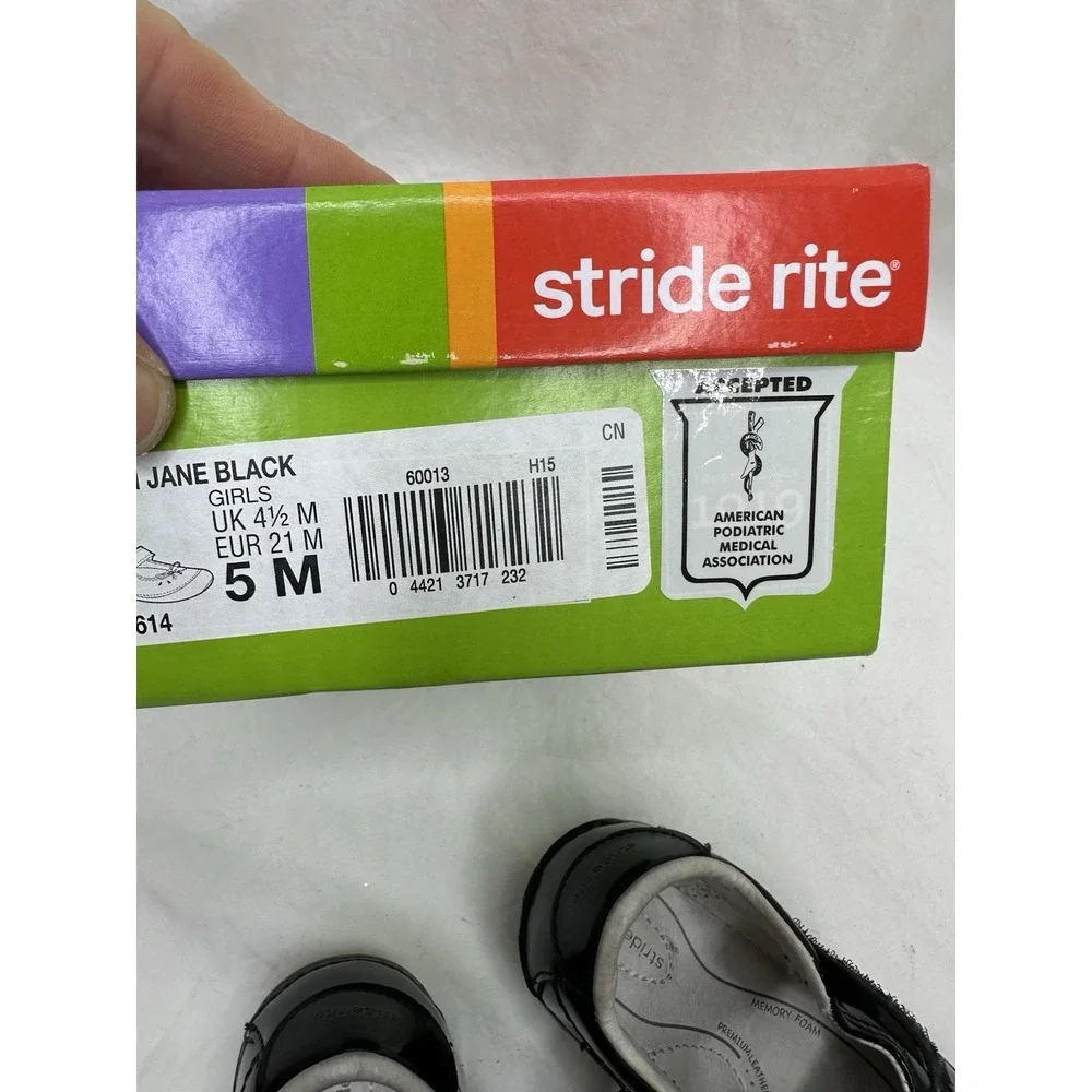 Stride Rite Mary Jane Black Girls Patent Leather Bow Sz 5 M with box